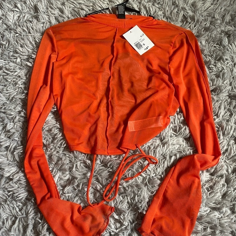 NWT Forever 21 Mesh Orange Long Sleeve Tee